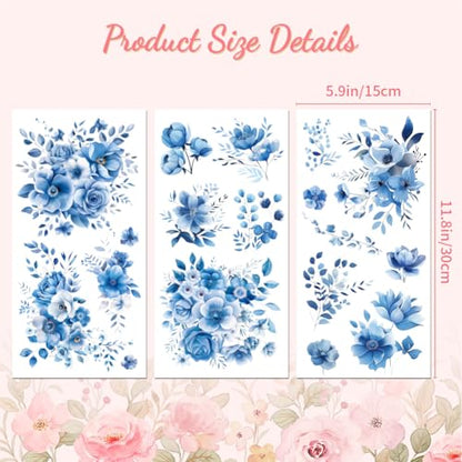 Peacoblue Blue Flowers Rub On Transfers for Furniture Craft 6"x12" - style: Blue Flowers
