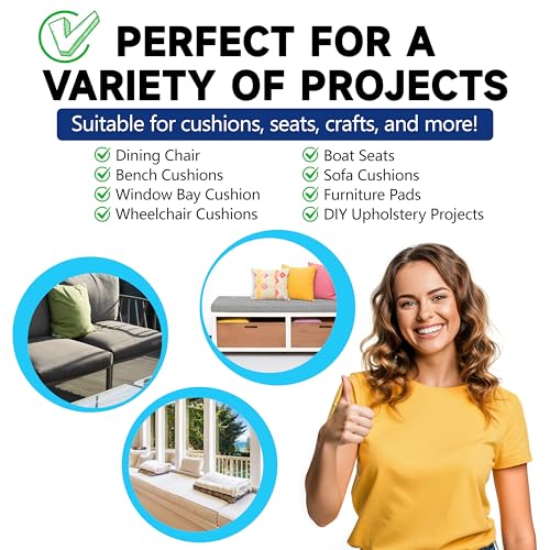 ColourTree Custom Cut-to-Size Foam, High Density Replacement, Upholstery Foam Cushion, Polyurethane, Cushion Replacement for Chairs, Couches & DIY Projects (2'' Thick) - size: 2 Inch Thick