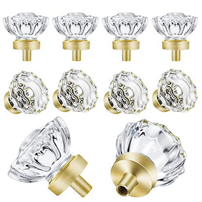 8 Pack Satin Brass Knobs and Pulls for Cabinet Crystal Gold Cabinet Knobs - color: Satin Brass, size: 8 Pack (36mm)
