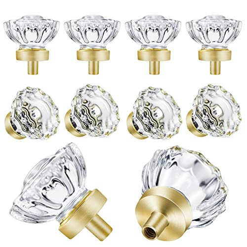 8 Pack Satin Brass Knobs and Pulls for Cabinet Crystal Gold Cabinet Knobs - color: Satin Brass, size: 8 Pack (36mm)