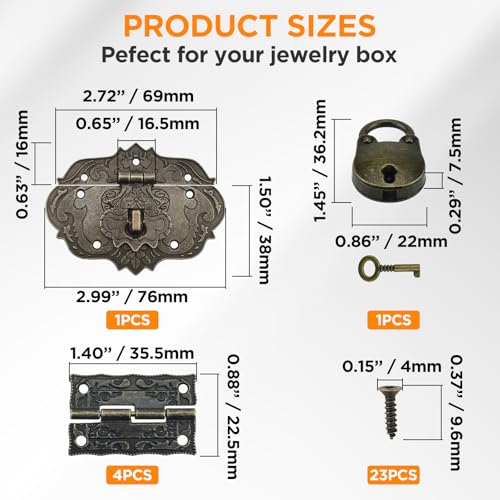 1 Set Jewelry Box Hinges Hasp Catch Lock, Retro Engraved Decorative - color: 6 PCS