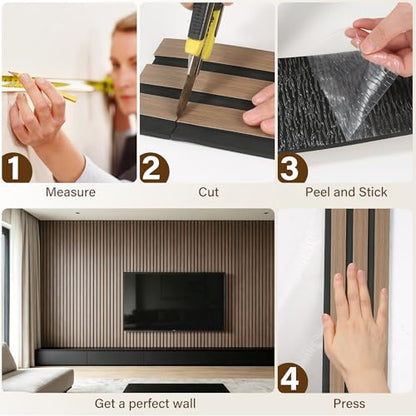 KASARO 5 Pieces Faux Wood Slat Wall Panel, Peel and Stick EVA Decor, Brown - color: Brown