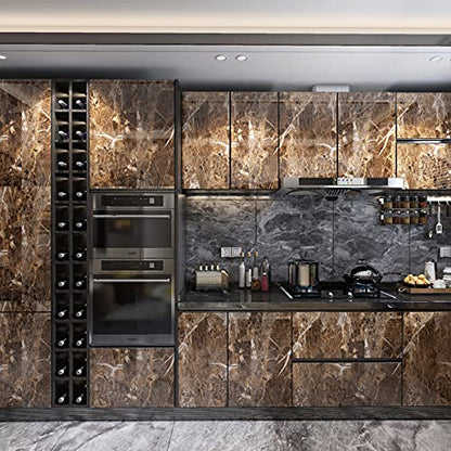 Dark Brown Marble Paper Thick Glossy Countertop Contact Paper for Kitchen Bathroom Self Adhesive Waterproof Granite Wallpaper Stick and Peel Counter Top Laminant Marble Vinyl Countertop Wrap - color: Dark Brown, size: 16" x 197"