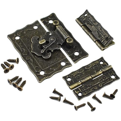 4 Sets Antique Engraved Hook Latch Hasp Hinges with Screws Kit Embossing European Gothic Style for Jewelry Wood Box Cases Repairing and Decoration, Bronze, S-hing-s4