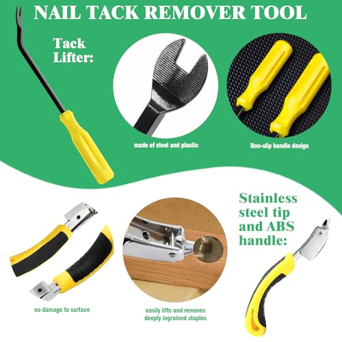 6 Pcs Upholstery Remove & Install Tools Kit Contains Rubber Mallet Hammer with 2PCS Replacement Head, Nail Tack Remover, Staple Tack Lifter and Removal Pliers for Furniture Floor Jewelry