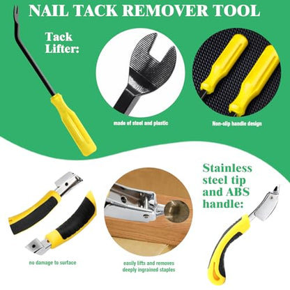 6 Pcs Upholstery Remove & Install Tools Kit Contains Rubber Mallet Hammer with 2PCS Replacement Head, Nail Tack Remover, Staple Tack Lifter and Removal Pliers for Furniture Floor Jewelry