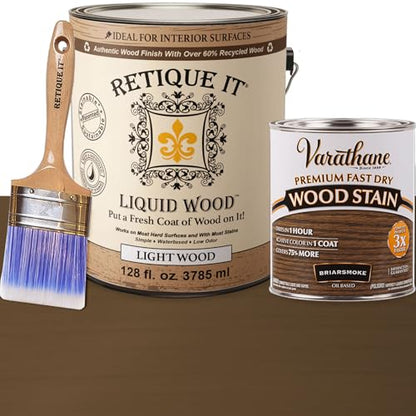 Retique It Liquid Wood - Gallon Light Wood with Briarsmoke Stain - Stainable Wood Fiber Paint - Put a fresh coat of wood on it (128oz LW, Briarsmoke) - color: 25 Briarsmoke, size: 128 Fl Oz (Pack of 1)
