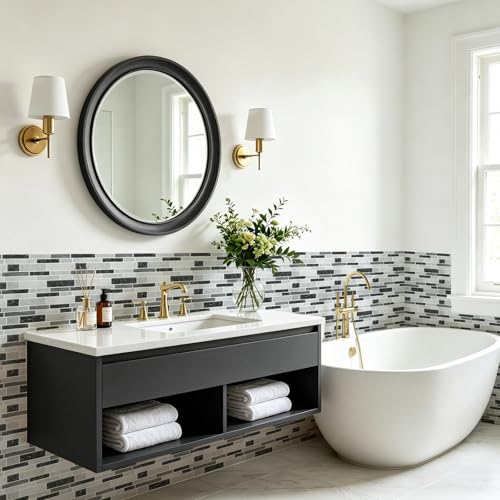 Vieshful Marble Peel and Stick Backsplash, 12 x 12 in, 10 Sheets - color: Black Grey Marble Mix, size: 10 Sheets