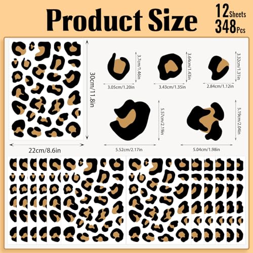 Leopard Print Wall Decals, 12 Sheets 348 Pcs - color: Cheetah