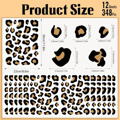 Leopard Print Wall Decals, 12 Sheets 348 Pcs - color: Cheetah