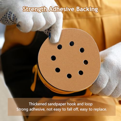 50 PCS 120 Grit 5 Inch 8 Hole Hook and Loop Sanding Discs