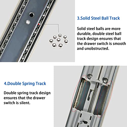 MENGSHI Soft Close Drawer Slides 22 Inch Side Mount Heavy Duty Cabinet Drawer Glides 10 Pairs - Heavy Duty 3-Fold Full Extension Ball Bearing Full Extension Kitchen Cabinet Rails 100 LB Capacity