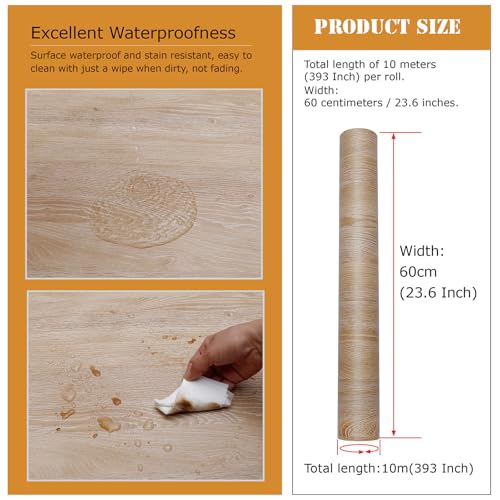 Peel and Stick Wallpaper Contact Paper Wood Natural Oak Wood Grain Contact Paper Thicken Textured for Cabinets and Drawers Countertops Waterproof Self Adhesive Vinyl 23.6" x 393" - color: Natural Oak, size: 23.6"W x 393"L