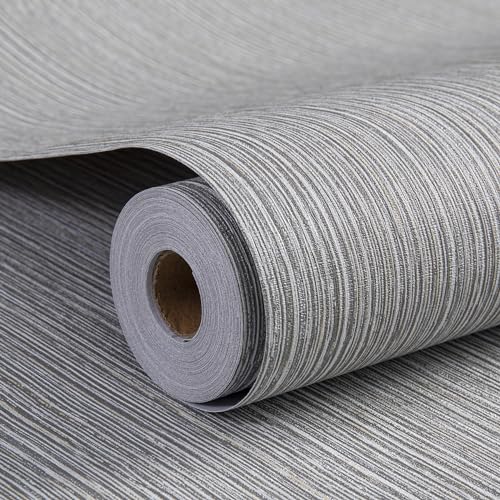 Haimin Grasscloth Wallpaper Textured 24in X 393in Fabric Contact Paper Brown Wall Paper Textured Linen Wallpaper Peel and Stick Self-Adhesive Thick Vinyl Embossed Film Wallpaper (Gray Brown) - color: Gray/Brown
