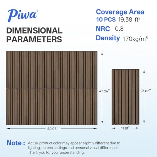PIWA Acoustic Wood Slat Wall Panels, 10 Pack 23.6"x11.8" Dark Walnut - color: Dark Walnut, size: 24x12" 10pcs