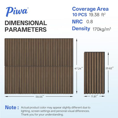 PIWA Acoustic Wood Slat Wall Panels, 10 Pack 23.6"x11.8" Dark Walnut - color: Dark Walnut, size: 24x12" 10pcs