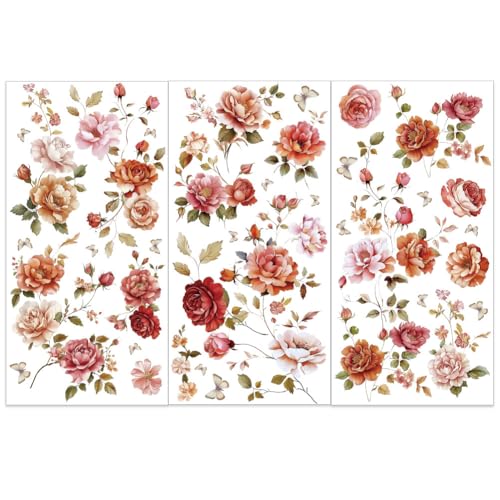 OLYCRAFT 3pcs/Set Rose Vine Rub on Transfers for Furniture and Crafts 6x12 Inch Decals Flower Theme Transfer Stickers for Wood Home Decor - style: Rose Vine