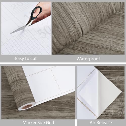 WESTICK Grayish Brown Wood Contact Paper Peel and Stick Wallpaper Wood Vinyl Wrap Waterproof Thick Wooden Grain Contact Paper for Countertops Desk Dresser Kithcen Cabinets Shelf Liner 15.8" x 393" - color: 1.brown, size: 15.8" x 394"
