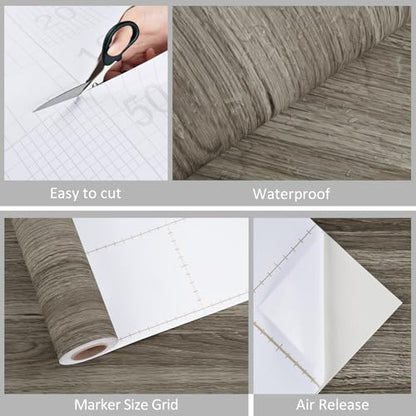 WESTICK Grayish Brown Wood Contact Paper Peel and Stick Wallpaper Wood Vinyl Wrap Waterproof Thick Wooden Grain Contact Paper for Countertops Desk Dresser Kithcen Cabinets Shelf Liner 15.8" x 393" - color: 1.brown, size: 15.8" x 394"