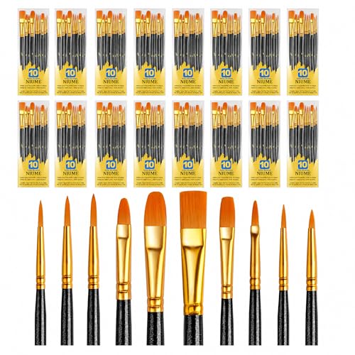 Acrylic Paint Brushes Set, 160Pcs Round Pointed Tip Artist Paintbrushes for Acrylic Painting Oil Watercolor Canvas Boards Rock Body Face Nail Art, Halloween Pumpkin Ceramic Crafts Supplies，Black - color: Black, size: 16 Pack