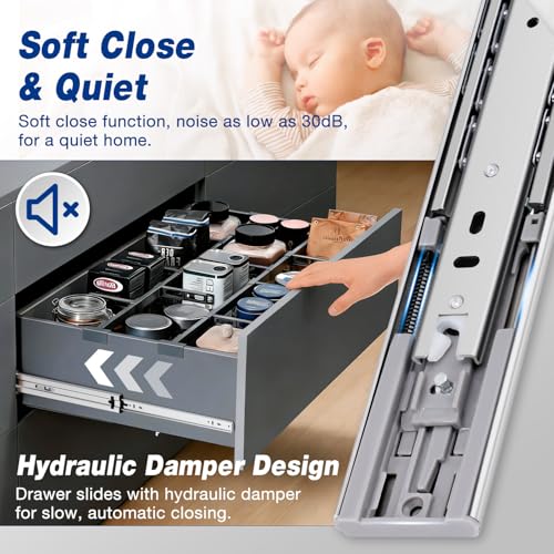 YENUO Heavy Duty Soft Close Drawer Slides Full Extension 12-32 Inch 145 Lb - size: 22 Inch