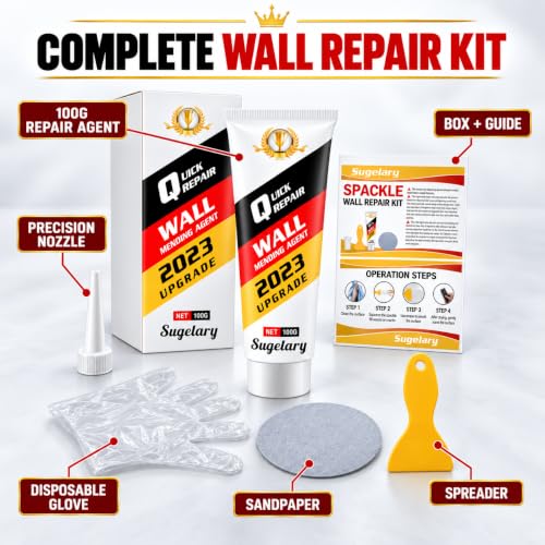 Drywall Repair Kit, 2 Pack Wall Mending Agent, Wall Spackle Paste with Scraper, White Plaster Effortlessly Fixes Small Holes and Cracks