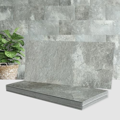 AULIGET 2-Piece Mountain Rock Peel and Stick Backsplash Wall Tiles, 6" x 12" PVC Faux Stone Stick on Tiles for Backsplash Kitchen, Bathroom, Laundry Room, Camper, Fireplace - color: Mountain Rock, size: 2 Sheets, 6"x12"x0.12"
