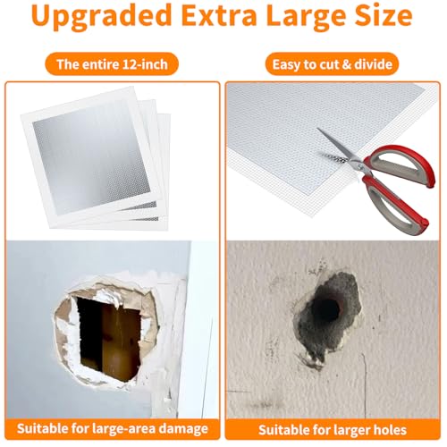 Wall Patch Drywall Repair Kit, 12 x 12 Inch, Self-Adhesive Mesh Patch, Permanently Repairs Damaged Large Walls Hole and Ceilings - size: 12in