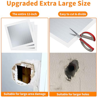 Wall Patch Drywall Repair Kit, 12 x 12 Inch, Self-Adhesive Mesh Patch, Permanently Repairs Damaged Large Walls Hole and Ceilings - size: 12in
