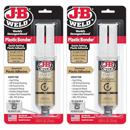J-B Weld PlasticBonder Tan, 2 -Pack, High-Strength & Impact Resistant, 25ml, 50133-2 - size: 25ml - 2 Pack