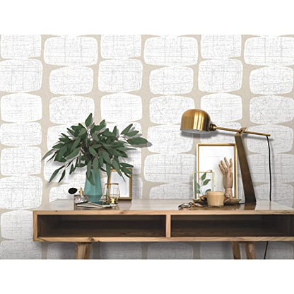RoomMates Mid-Century Beads Peel and Stick Wallpaper, Tan - color: Tan