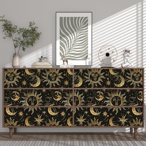 Laatse Celestial Sun Moon Wallpaper Peel and Stick 17.5"x 118",Black/Golden - color: Gold moon, size: 17.5" x 118"