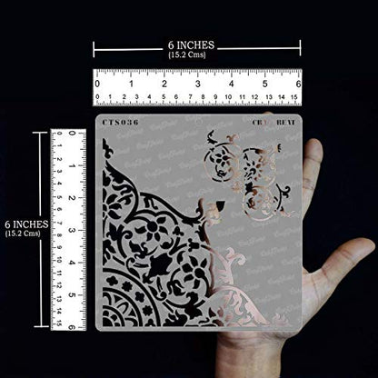 CrafTreat Reusable Corner Stencils for Painting on Wood, Canvas, Paper, Fabric, Floor, Wall and Tile - Flourish Corner - 6x6 Inches - DIY Art and Craft Stencils - Rangoli Corner Stencil - style: Custom