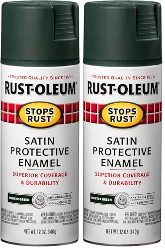 Rust-Oleum 7732830 Stops Rust Spray Paint, 12 oz, Satin Hunter Green (Pack of 2) - color: Satin Hunter Green, size: 12 Ounce (Pack of 2)