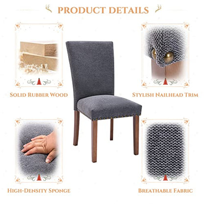 Parsons Dining Chairs Set of 2, Upholstered Nailhead Dining Room Kitchen Side Chair with Thick Cushions and Wood Legs, Dark Grey - color: Grey, size: set of 2