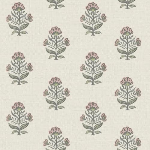 Heroad Pink Floral Wallpaper Cottage Peel and Stick Wallpaper 17.3''x393'' Faux Linen Texture Contact Paper for Cabinets Removable Self-Adhesive Wall Paper for Bedroom Kitchen Renter Friendly Vinyl - color: Beige&Pink, size: 17.3" x 393"