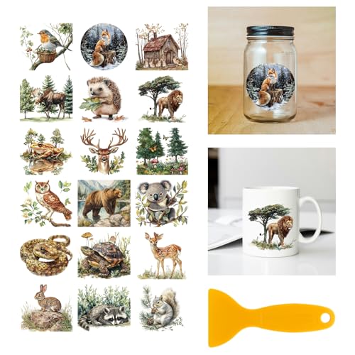 GLOBLELAND 18 Sheets Forest Animals Rub on Transfer 3.9x3.6inch Vintage Deer Bear Transfer Sticker Decals for Crafts Furniture Vase Glass Art Decorations - style: Forest Animal