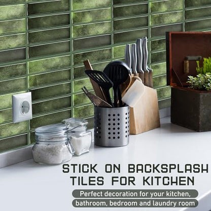 Drydiet 10 Sheets Peel and Stick Tile Backsplash Bulk, 11.43” x 9”, Green - color: Green