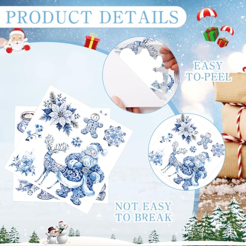 UV DTF Winter Rub on Transfers, 12 Pcs Blue Porcelain Furniture Decals - style: Blue Porcelain