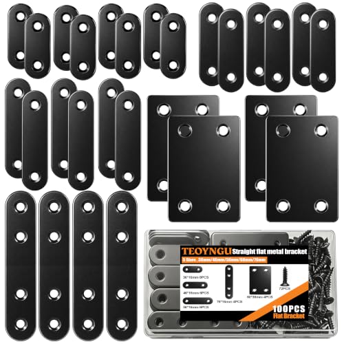 100PCS Flat Plate Straight Bracket,36mm/46mm/56mm/60mm/76mm Flat Brace Bracket, 5 Sizes Stainless Steel Metal Brace Bracket for Wood - color: 100PCS