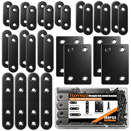 100PCS Flat Plate Straight Bracket,36mm/46mm/56mm/60mm/76mm Flat Brace Bracket, 5 Sizes Stainless Steel Metal Brace Bracket for Wood - color: 100PCS