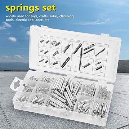 Oumefar 200pcs/set Springs Assortment Kit Good Elasticity Extension Spring Hook Zinc Plated Compression Springs Kit with Box for Toys Clamping Tools