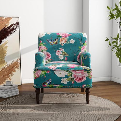 Mid-Century Modern Accent Chair, Floral, Set of 2 - color: Fabric Floral