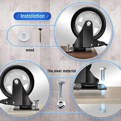 5" Swivel Plate Casters, 1400Lbs Capacity with Brake - color: Black, size: 5 Inch