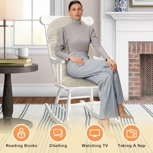 Rocking Chair Cushion - Soft Chenille Fabric Seat Pad with Tufted Design, Non-Slip Bottom and Secure Ties, for Glider, Adirondack and Indoor Rocker Chair, 44x19x4 Inch, Oyster White - color: Oyster White