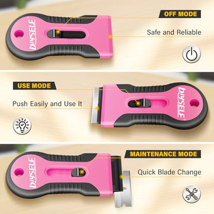 DIYSELF 2 Pack Razor Blade Scraper, Razor Scraper with 10 Spare Blades - color: Pink