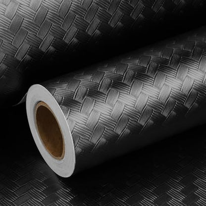 ReWallpaper Black Textured Wallpaper Peel and Stick Modern Embossed Basketweave Contact Paper for Cabinets Shelves Removable Vinyl Wall Covering for Walls Bedroom Bathroom Waterproof 17.7in x 6.5ft - size: 17.7in x 6.5ft