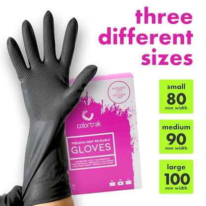 Colortrak Reusable Latex Salon Gloves, Black, 20 Count, Medium - size: Medium (20 Count)