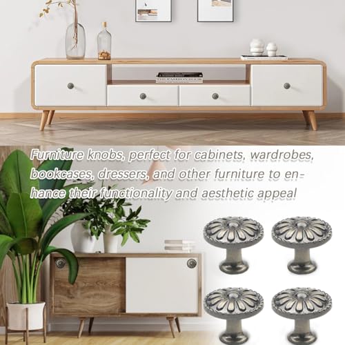 6Pcs Antique Round Cabinet Knobs Single Hole for Drawer Cupboard