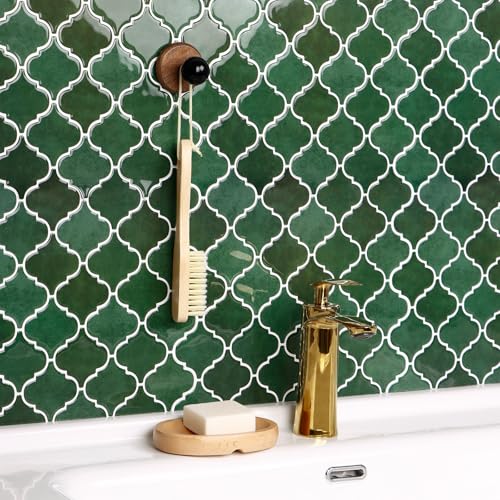 Arabesque Peel and Stick Backsplash for Kitchen, Thicker Design 3D Self Adhesive Wall Tiles, 12"x12" Adhesive Wall Backsplash, Green 10-Sheet Stick on Tile for Kitchen and Bathroom - color: Green